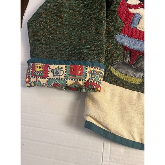 Green Wool Blend Holiday Cardigan W/ Snowman & Tree Appliques -  Large button - Picture 9 of 15